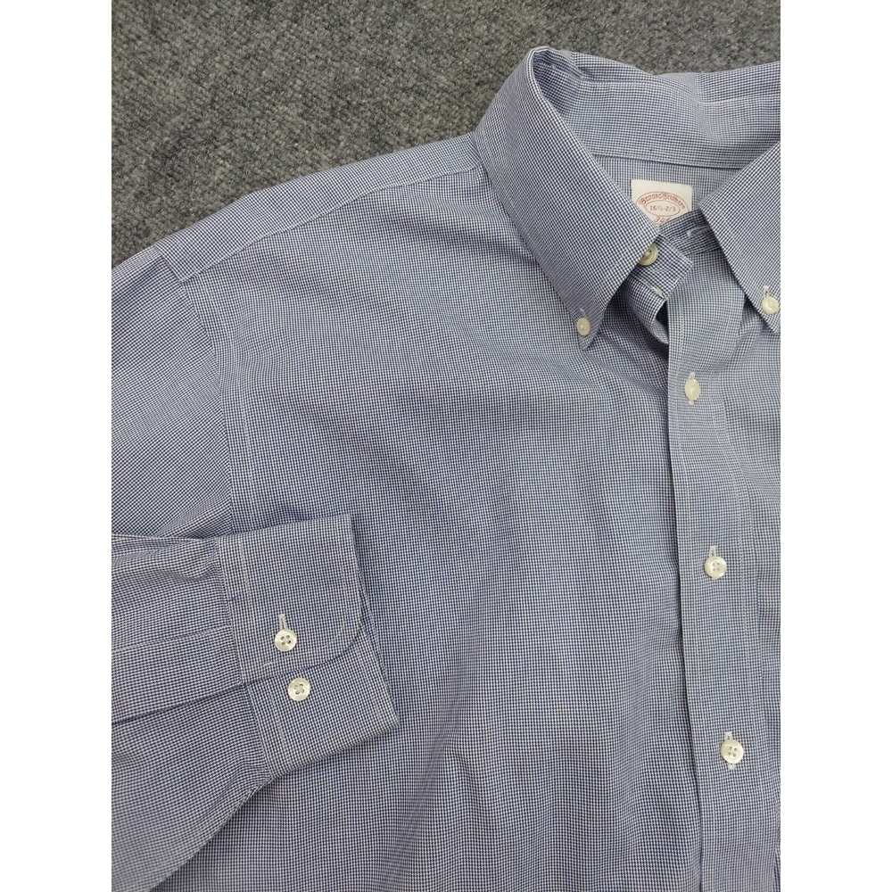 Lot 2 Brooks Brothers Shirt Mens 16.5 2/3 Blue Check Button Down Long Sleeve - Picture 2 of 13
